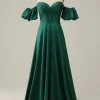 Off the Shoulder Green Sparkly Corset Prom Dress