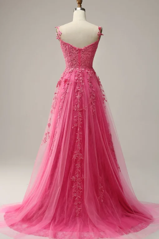 Off the Shoulder Hot Pink Prom Dress with Appliques