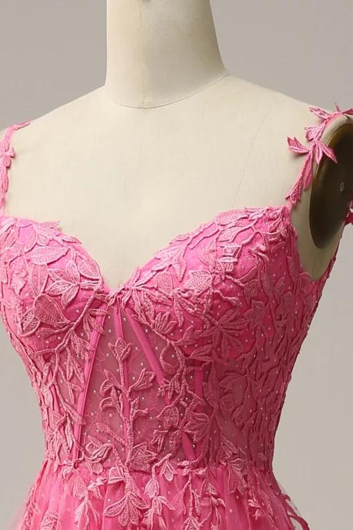 Off the Shoulder Hot Pink Prom Dress with Appliques