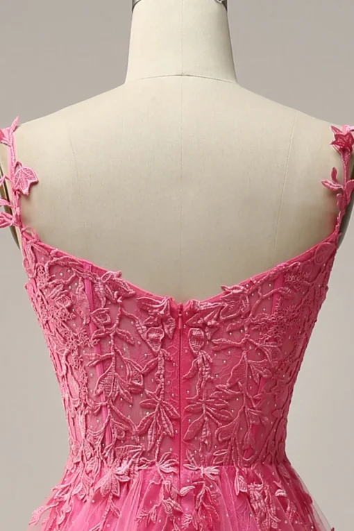 Off the Shoulder Hot Pink Prom Dress with Appliques