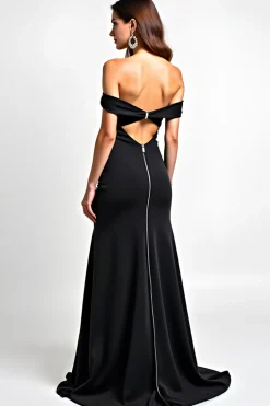 Off The Shoulder Long Mermaid Hollow Out Black Tie Dress