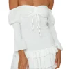 Off The Shoulder Long Sleeves White Graduation Dress with Pleated