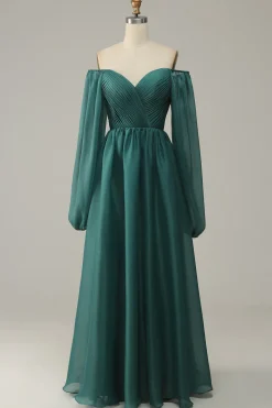Off the Shoulder Long Sleeves Prom Dress with Ruffles