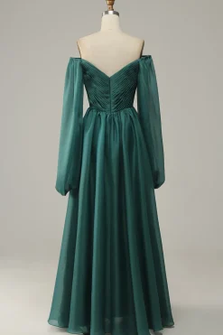 Off the Shoulder Long Sleeves Prom Dress with Ruffles