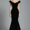 Off the Shoulder Mermaid Black Velvet Long Formal Dress