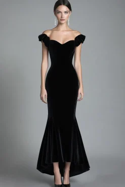 Off the Shoulder Mermaid Black Velvet Long Formal Dress