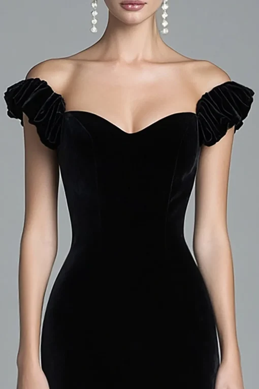 Off the Shoulder Mermaid Black Velvet Long Formal Dress
