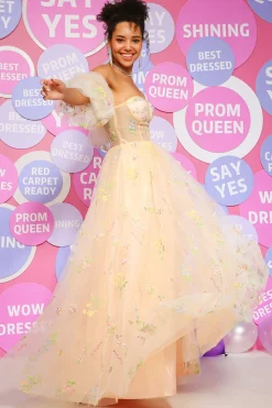Off The Shoulder Princess Prom Dress with Embroidery