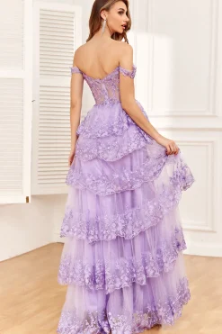 Off the Shoulder Purple Corset Prom Dress with Slit