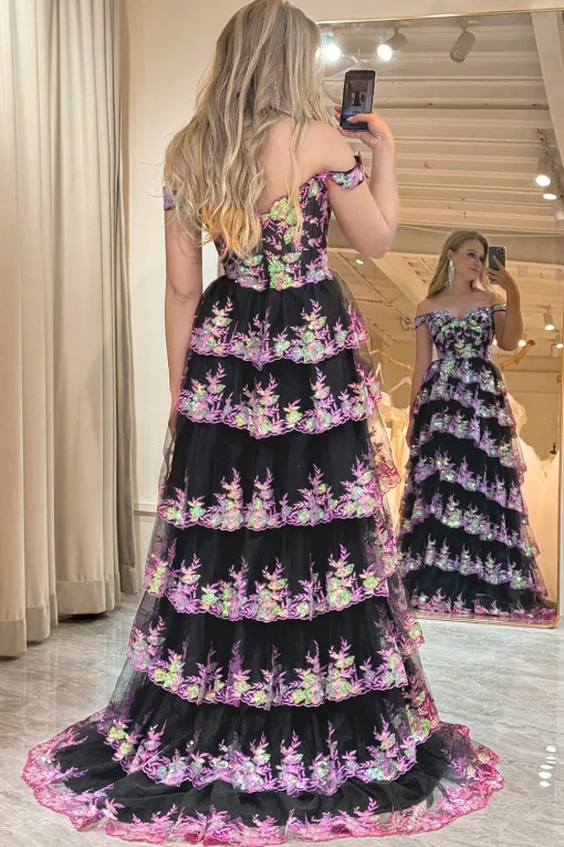 Off the Shoulder Purple Corset Prom Dress with Slit