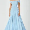 Off  the Shoulder Sky Blue A Line Ruched Chiffon Formal Dress