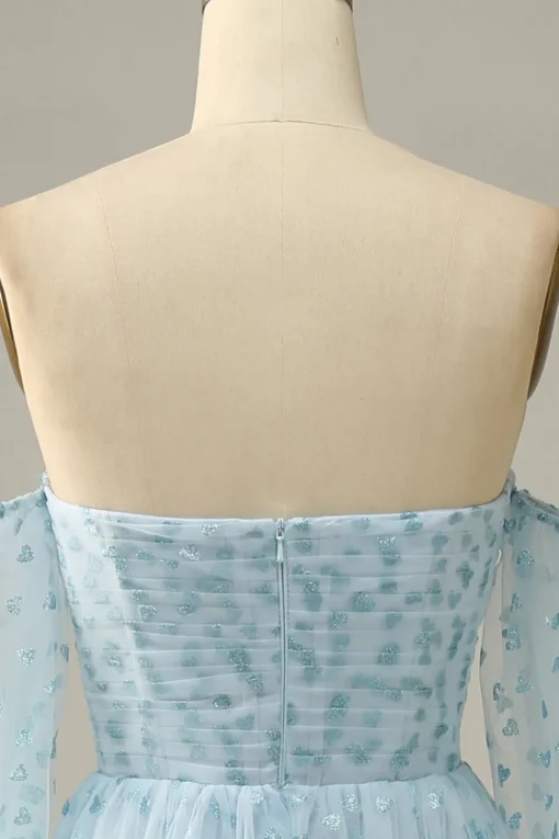 Off The Shoulder Sky Blue A line Tulle Prom Dress