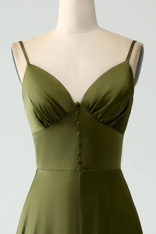 Olive A-Line Spaghetti Straps Satin Long Bridesamid Dress