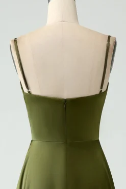 Olive A-Line Spaghetti Straps Satin Long Bridesamid Dress