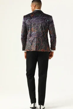 One Button Black Jacquard Shawl Lapel Men's Prom Blazer
