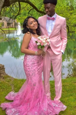 One Button Light Pink 2 Pieces Men's Prom Suits with Notched Lapel