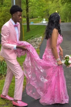 One Button Light Pink 2 Pieces Men's Prom Suits with Notched Lapel