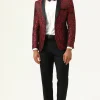 One Button Red Shawl Lapel Jacquard Men's Prom Blazer