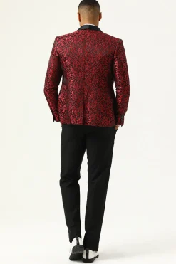 One Button Red Shawl Lapel Jacquard Men's Prom Blazer