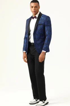 One Button Red Shawl Lapel Jacquard Men's Prom Blazer