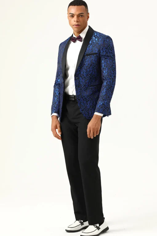 One Button Red Shawl Lapel Jacquard Men's Prom Blazer