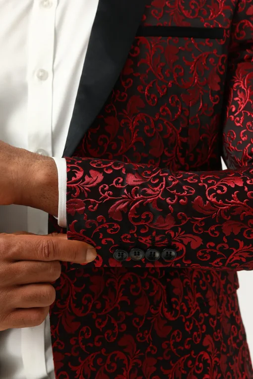 One Button Red Shawl Lapel Jacquard Men's Prom Blazer