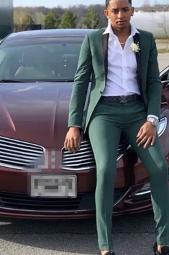 One Button Shawl Lapel Dark Green 2 Piece Men's Prom Suits