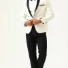 One Button White Shawl Lapel Jacquard Men's Prom Blazer