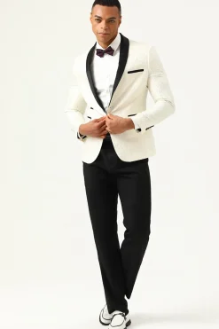 One Button White Shawl Lapel Jacquard Men's Prom Blazer