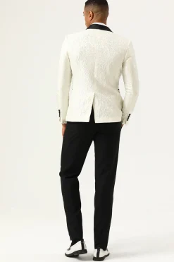 One Button White Shawl Lapel Jacquard Men's Prom Blazer