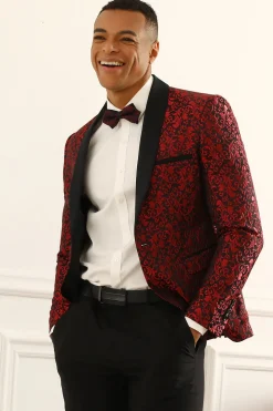 One Button White Shawl Lapel Jacquard Men's Prom Blazer