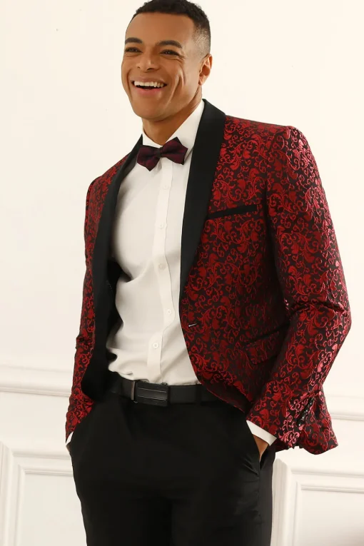 One Button White Shawl Lapel Jacquard Men's Prom Blazer