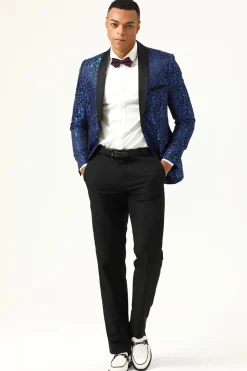 One Button White Shawl Lapel Jacquard Men's Prom Blazer