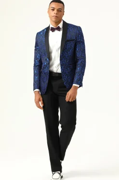 One Button White Shawl Lapel Jacquard Men's Prom Blazer