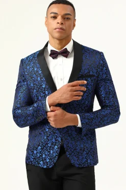 One Button White Shawl Lapel Jacquard Men's Prom Blazer