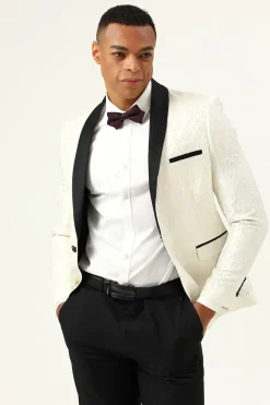 One Button White Shawl Lapel Jacquard Men's Prom Blazer