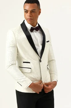 One Button White Shawl Lapel Jacquard Men's Prom Blazer