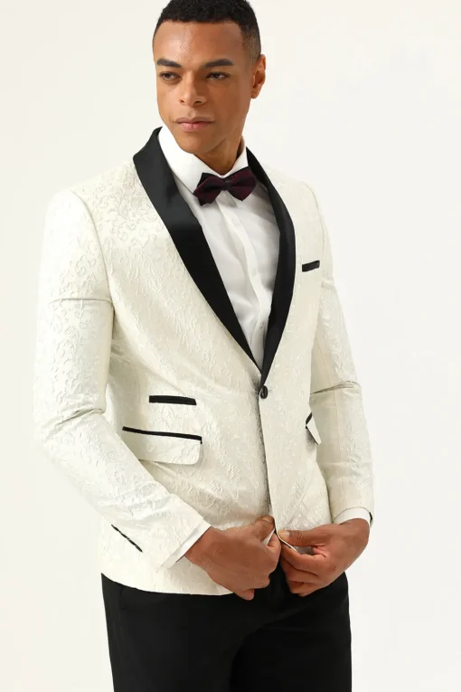 One Button White Shawl Lapel Jacquard Men's Prom Blazer