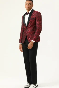 One Button White Shawl Lapel Jacquard Men's Prom Blazer