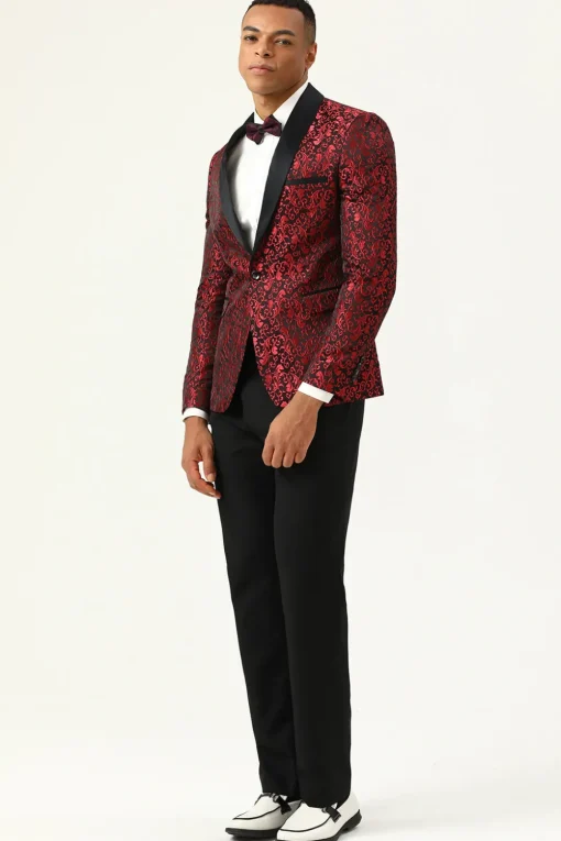 One Button White Shawl Lapel Jacquard Men's Prom Blazer