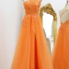 One Shoulder A-line Orange Prom Dress with Appliques