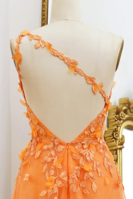 One Shoulder A-line Orange Prom Dress with Appliques