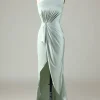One Shoulder Matcha Bridesmaid Dress with Ruffles