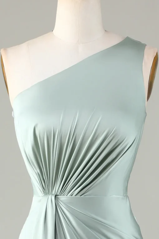 One Shoulder Matcha Bridesmaid Dress with Ruffles