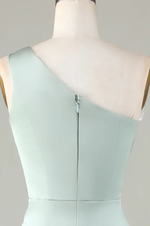 One Shoulder Matcha Bridesmaid Dress with Ruffles