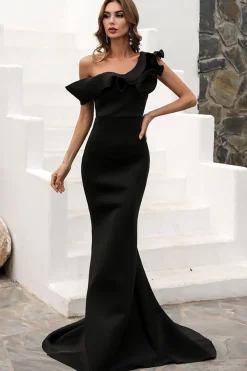 One Shoulder Mermaid Black Prom Dress
