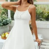 Open Back Spaghetti Straps White Graduation Dress
