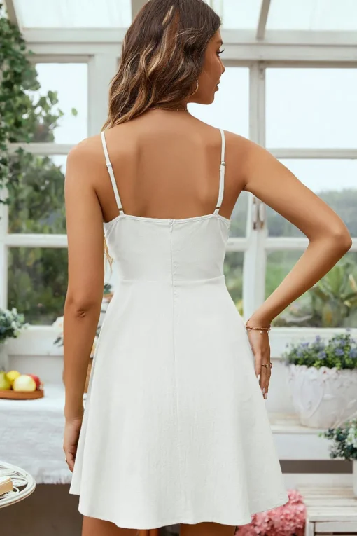 Open Back Spaghetti Straps White Graduation Dress