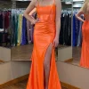 Orange Mermaid Long Prom Dress with Slit