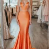 Orange Mermaid Stretch Satin Sweetheart Beaded Prom Dress
